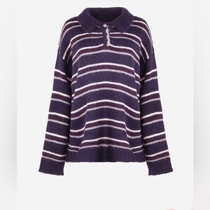 Cozy Striped Navy Collared Sweater